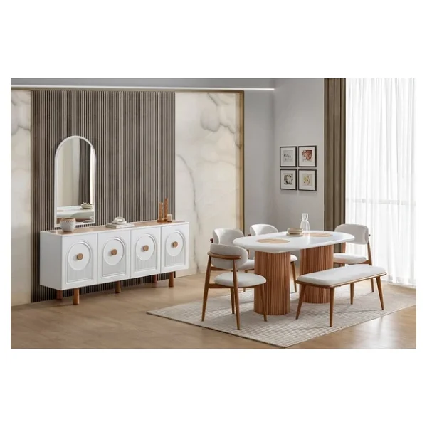 Louise Bohem Natural Ahşap Masa Sandalye Takımı 90X190 - Görsel 3