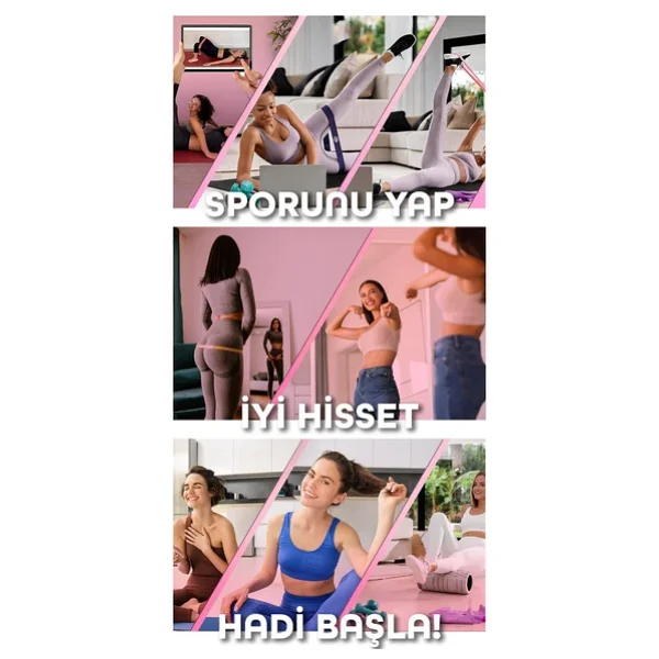 5 Farklı Direnç Çantalı Latex Pilates Aerobik Egzersiz Squat Lastiği Loop Bant Kapalı Uç Pembe Ton - Görsel 8