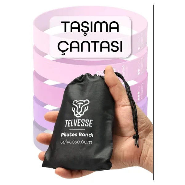 5 Farklı Direnç Çantalı Latex Pilates Aerobik Egzersiz Squat Lastiği Loop Bant Kapalı Uç Pembe Ton - Görsel 3