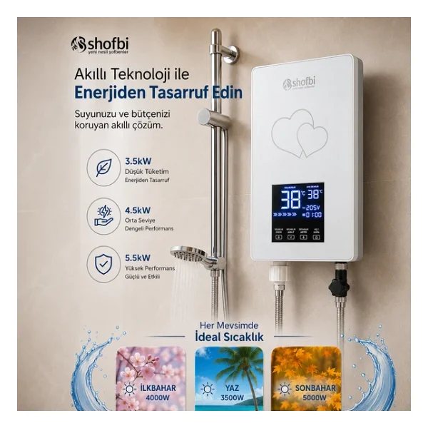 Shofbi SH-1S Gümüş Kalp Akıllı Dijital Şofben - Görsel 3