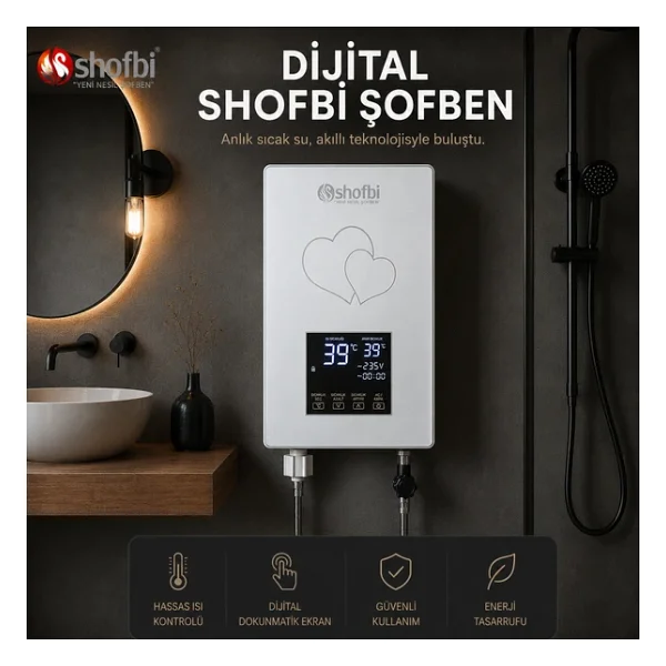 Shofbi SH-1S Gümüş Kalp Akıllı Dijital Şofben - Görsel 2