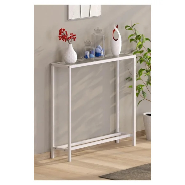 TOLIAHOME Modern Beyaz Renk Metal İskeletli Temper Camlı Raflı Dresuar Konsol - Görsel 2