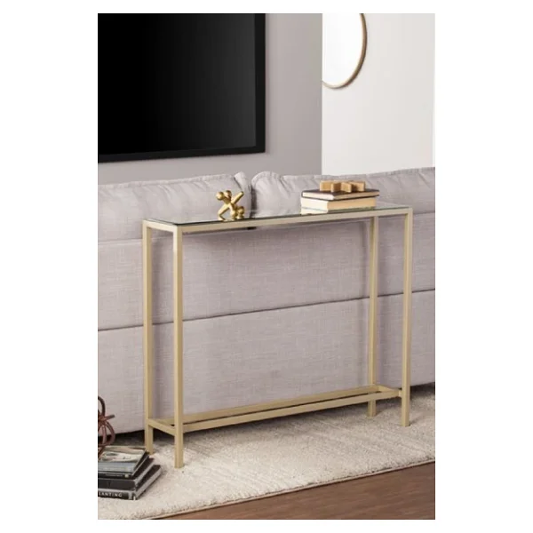 TOLIAHOME Modern Gold Renk Metal İskeletli Temper Camlı Raflı Dresuar Konsol - Görsel 2