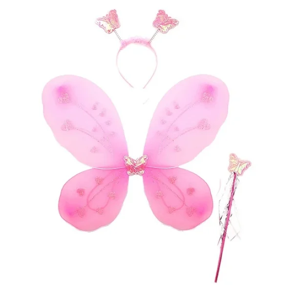 Toz Pembe Renk Kelebek Kanadı Tacı ve Sopası 50x37 cm - Görsel 2