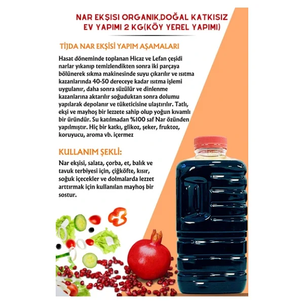 TİJDA Nar Ekşisi Doğal Katkısız Organik Ev Yapımı 2x2 Kg-anadolu Lezzeti(KÖY MAHSÜLÜ) - Görsel 2