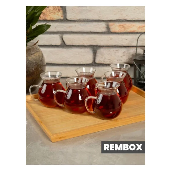 Eli-Ka Home 6'lı Keyfi Ala Borosilikat Cam Tombul Kulplu Çay Bardağı 200 ml /Kulplu Kazan Çay Bardağı - Görsel 7