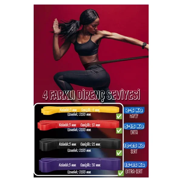 Telvesse 9lu TERA SET 5+15+25+35 KG + 5Li Pilates Direnç Bandı Barfiks Lastiği Loop Band Pembe Ton - Görsel 5