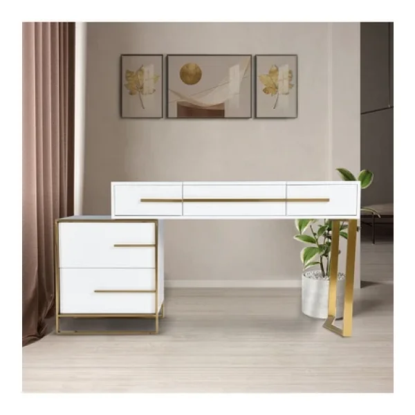 Hitit Dekorasyon Cristina Siyah Gold Metal Makyaj Masası - Görsel 4