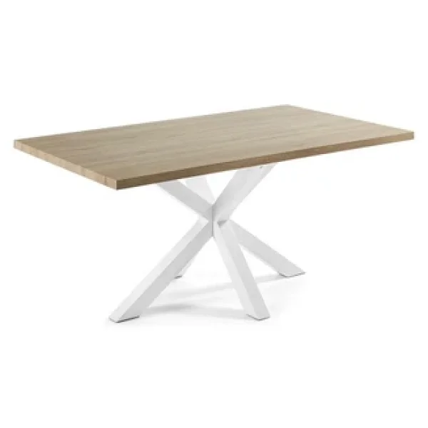 Hitit Dekorasyon Sias Metal Cam Yemek Masası Beyaz Ayak Mdf Tabla - Görsel 2