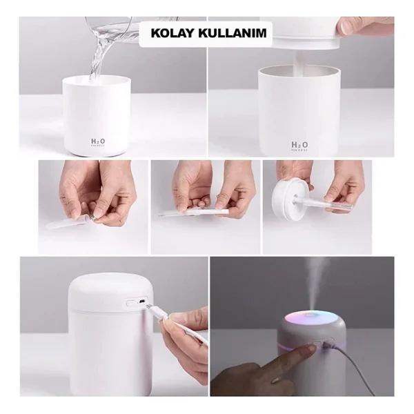 Robeve 300 ml Ultrasonik Hava Nemlendirici Ortam Nemlendirici Işıklı Hava Nemlendirici Buharlı Nemlendirici Buhar Makinesi ve Aroma Difüzörü H2O Nemlendirici Oda Nemlendirici Hava Temizleyici - Beyaz - Görsel 3