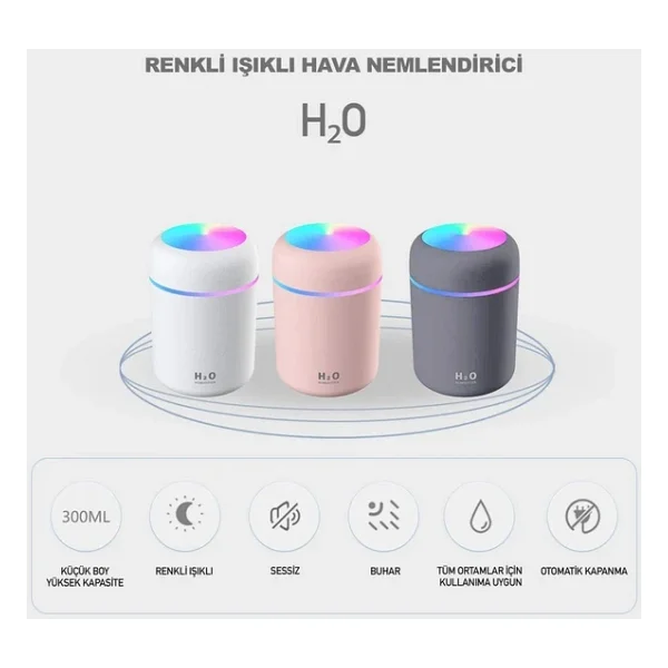 Robeve 300 ml Ultrasonik Hava Nemlendirici Ortam Nemlendirici Işıklı Hava Nemlendirici Buharlı Nemlendirici Buhar Makinesi ve Aroma Difüzörü H2O Nemlendirici Oda Nemlendirici Hava Temizleyici - Beyaz - Görsel 4