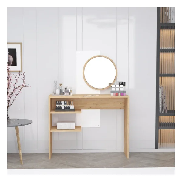 ARNETTİ Dali Geniş Aynalı Raflı Makyaj Masası - Safirmeşe & Beyaz, Modern Ve Şık Tasarım - Görsel 5