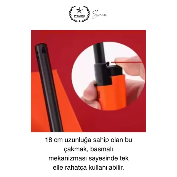 Premium 18 cm Basmalı Uzun Mutfak Çakmağı Gazlı Doldurulabilir Mum Mangal Kamp İçin Normal Alev - Görsel 4