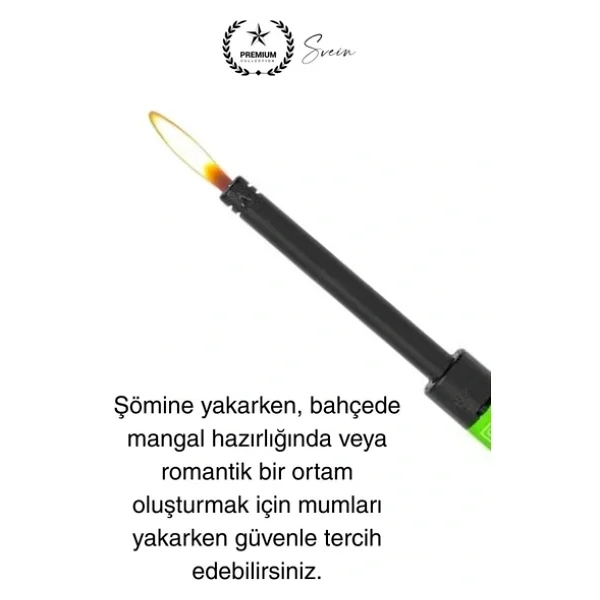 Premium 18 cm Basmalı Uzun Mutfak Çakmağı Gazlı Doldurulabilir Mum Mangal Kamp İçin Normal Alev - Görsel 5