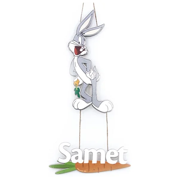 İsme Özel Tavşan Temalı Bebek Odası Ahşap Kapı Süsü - Görsel 2