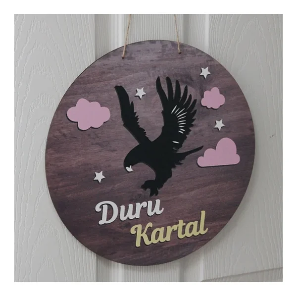 Kartal Figürlü Bebek Ahşap Kapı Süsü - Görsel 2