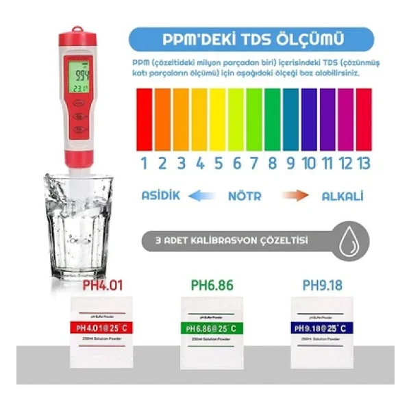 Ph Metre Tds Metre Sıcaklık Ec Ölçer 4ü 1 Arada Ölçüm Cihaz - Görsel 3