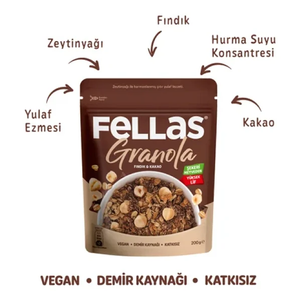 Fellas Fındıklı ve Kakaolu Granola 200 gr 3'lü - Görsel 5