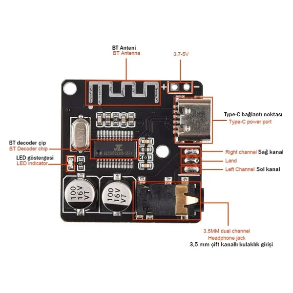 DIY Bluetooth 5.1 Audio Receiver Module MP3 Bluetooth Alıcı Modülü Araç Hoparlör Amfi - Görsel 2