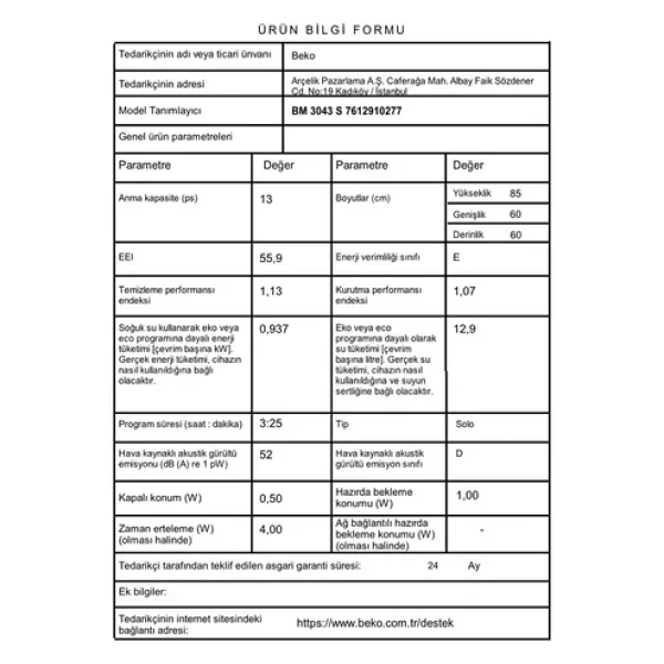 Beko BM 3043 S 3 Programlı Bulaşık Makinesi - Görsel 6