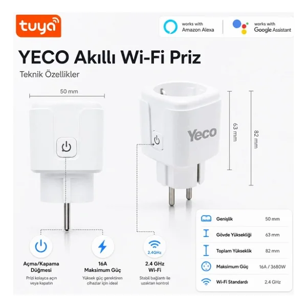 Yeco SP-16 Wi-Fi 2'li Akıllı Priz - Görsel 4
