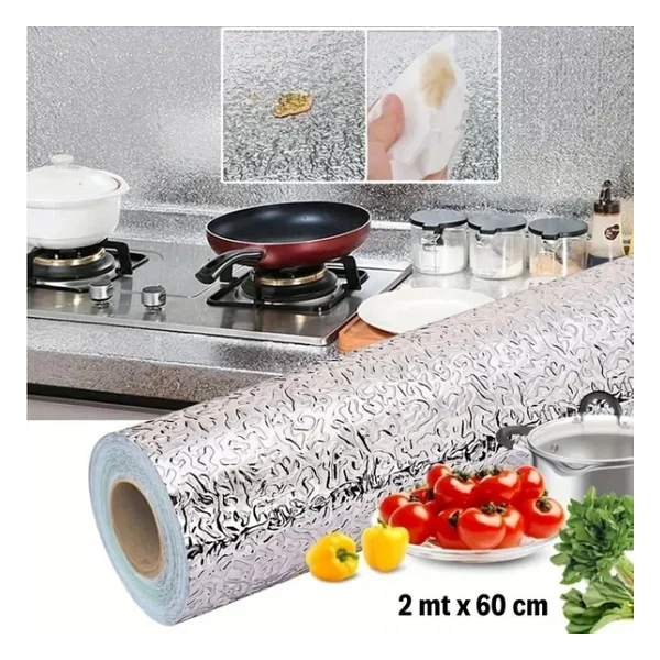 BUFFER Rulo Gümüş Alüminyum Folyo Duvar Kağıdı, Kendinden Yapışkanlı Raf İçi, Su Geçirmez Folyo 2 mt x 60 cm - Görsel 3