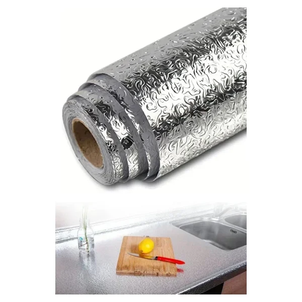 BUFFER Rulo Gümüş Alüminyum Folyo Duvar Kağıdı, Kendinden Yapışkanlı Raf İçi, Su Geçirmez Folyo 2 mt x 60 cm - Görsel 6
