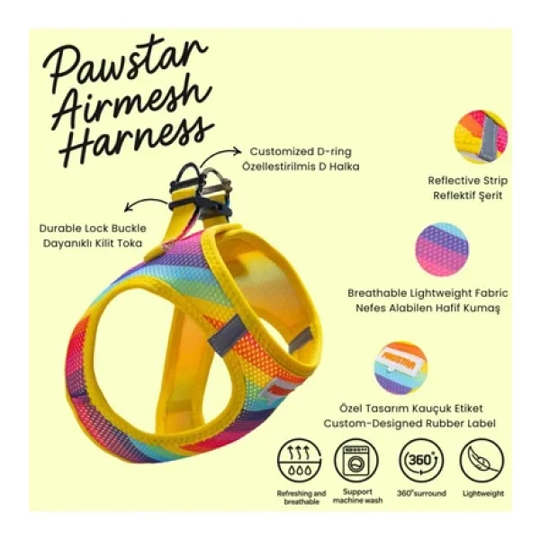 Pawstar Charm Air-mesh Göğüs Tasması Kedi Köpek Göğüs Tasması Nazar Boncuğu Desenli Köpek Tasması - Görsel 7
