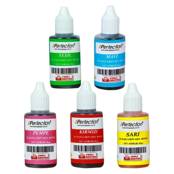 Perfection CHEF 5'li Sıvı Su Bazlı Likit Gıda Boyası Pembe Sarı Kırmızı Mavi Yeşil 5 X 30 gr . - Görsel 2