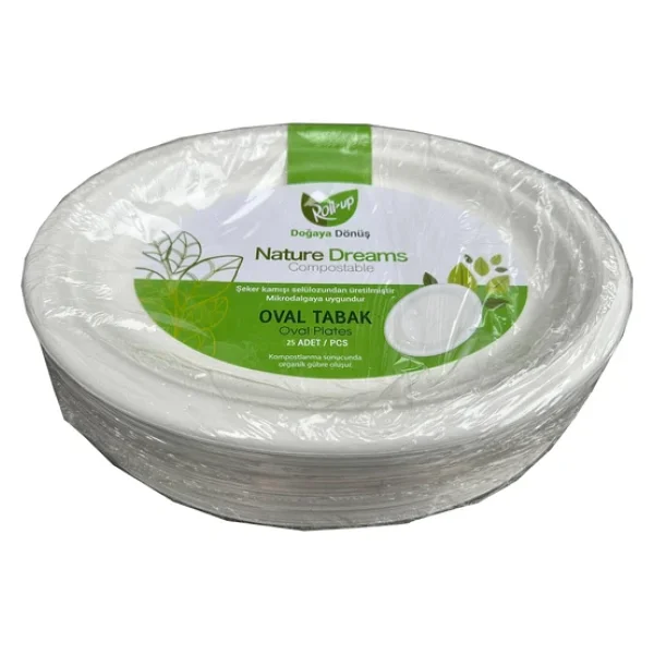 Roll-Up Nature Ekolojik Karton Kağıt Tek Kullanımlık Oval Tabak - 20X26 Cm. - 25 Adetlik 1 Paket - Görsel 2