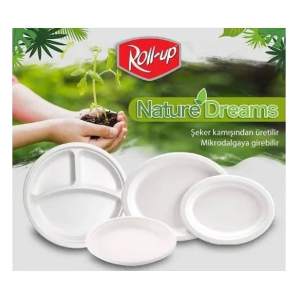 Roll-Up Nature Ekolojik Karton Kağıt Tek Kullanımlık Oval Tabak - 20X26 Cm. - 25 Adetlik 1 Paket - Görsel 6
