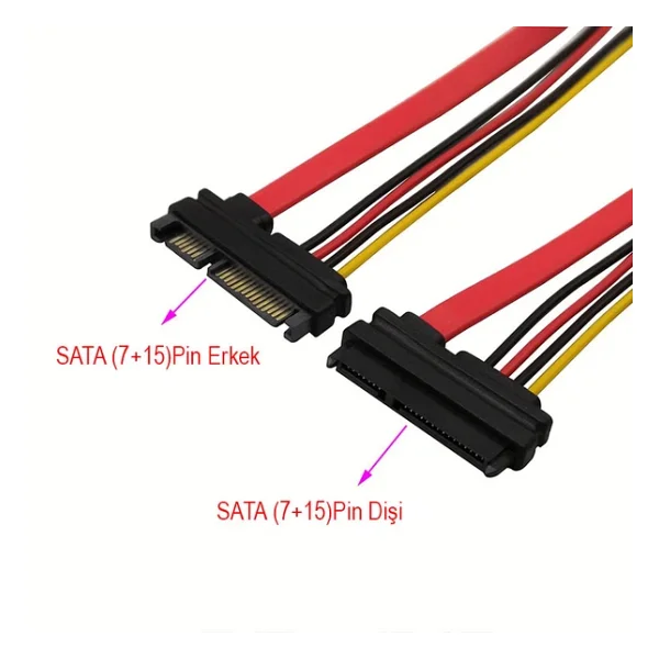 7+15 22 Pin Sata Data Power Uzatma Kablosu - 50Cm - Görsel 3