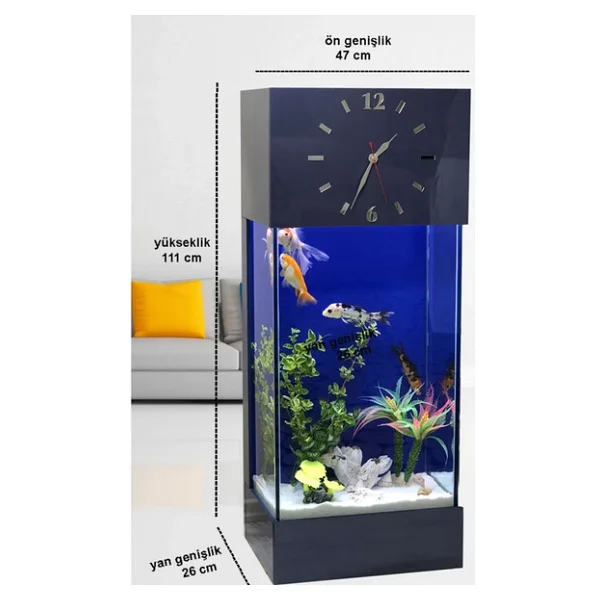 Dekor Akvaryum LED Işıklı Saatli Kule Akvaryum Seti - Görsel 3