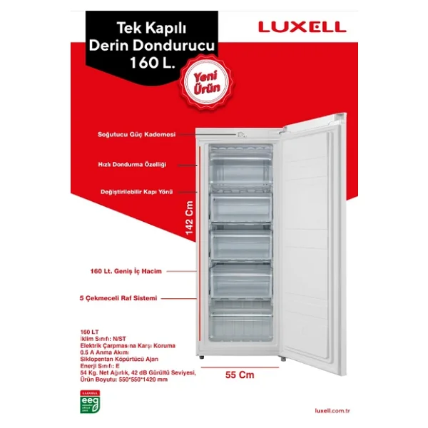Luxell LXFR-160 5 Çekmeceli Dikey Derin Dondurucu - Görsel 7