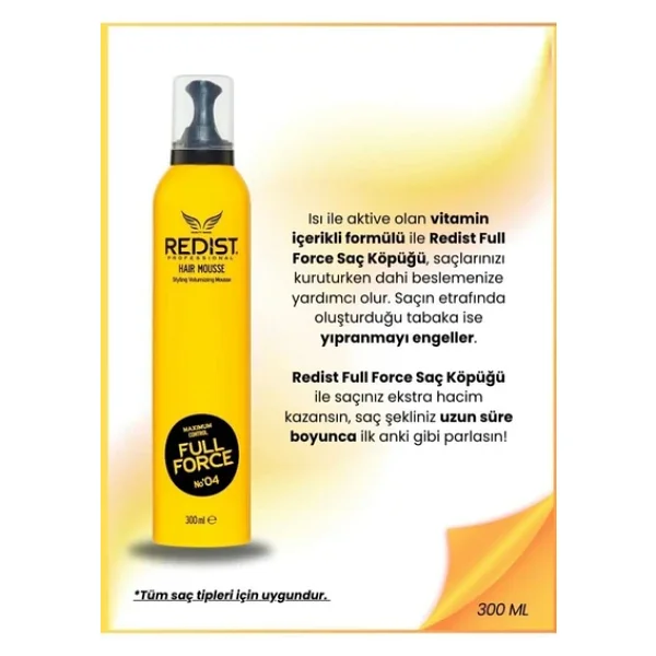 Redist Ultra Sert Isıya Karşı Koruma Sağlayan Saç Şekillendirici Köpük 300 ml - Görsel 4