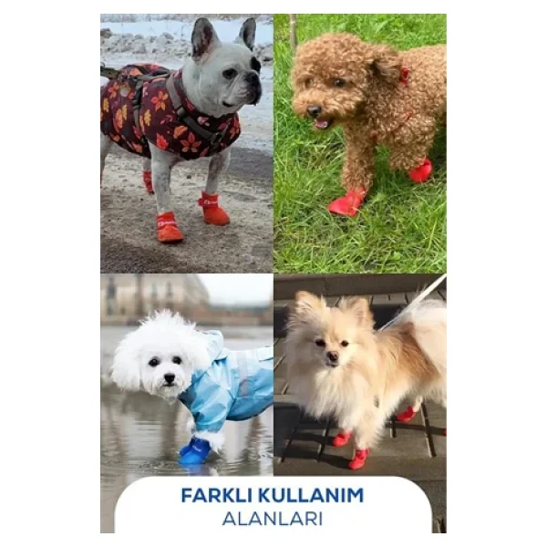 Kedi ve Köpekler İçin Pati Ayakkabısı, Silikon Kaymaz Taban Cırt Cırtlı Pati Ayakkabısı - Görsel 6