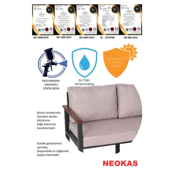 NEOKAS Bahce Mobilyası, Modern Balkon Mobilyası, Kafe Oturma Takımı, Teras Koltugu, 2 tekli Koltuk - Görsel 5
