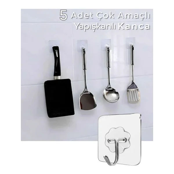 Mithra Life 5 Adet Şeffaf Yapışkanlı Kancalı Duvar Askısı Mıt1196 - Görsel 2