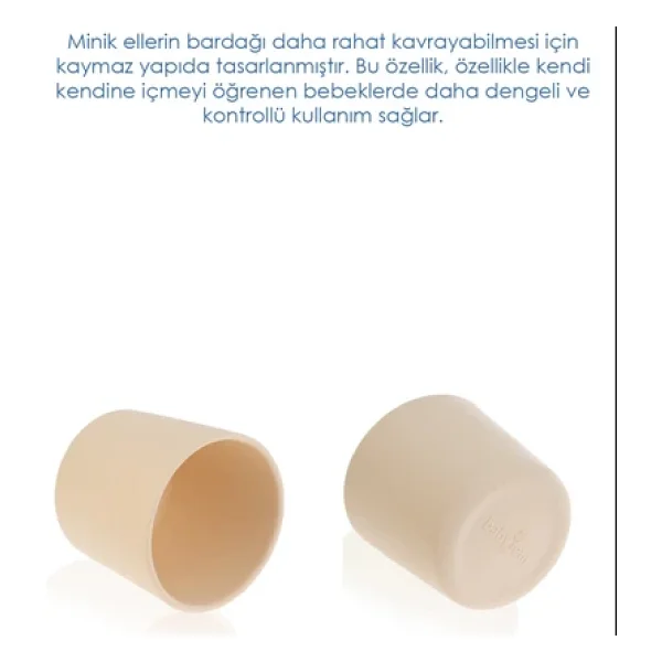 Babyjem Silikon Bardak + Silikon Mama Kaşığı Ekru Silikon Bebek Beslenme Seti - Görsel 2