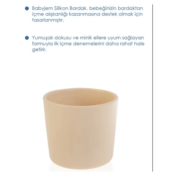 Babyjem Silikon Bardak + Silikon Mama Kaşığı Ekru Silikon Bebek Beslenme Seti - Görsel 3
