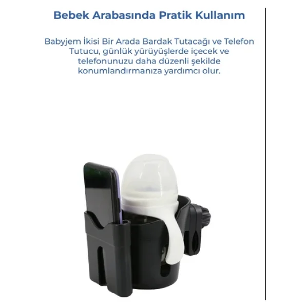 Babyjem Bebek Arabası & Motosiklet & Bisiklet & Biberon & Bardak Tutucu Telefon Tutucu - Görsel 3