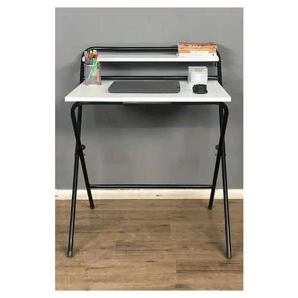 Lich Metal Ayaklı Katlanır Çalışma Masası Beyaz Raflı Laptop Sehpası Çizim ve Ders Masası - Görsel 3