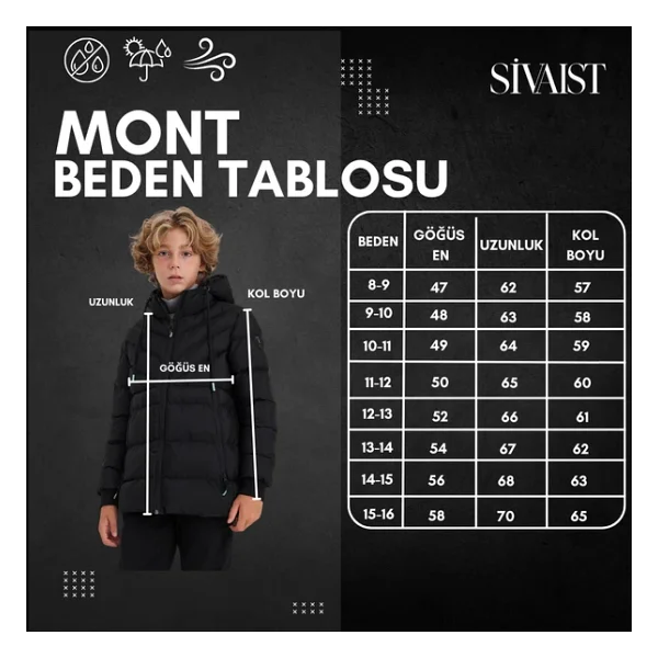 Sivaist Lacivert Erkek Çocuk Su Ve Rüzgar Geçirmez İçi Kalın Kürklü Mont & Kaban - Görsel 7