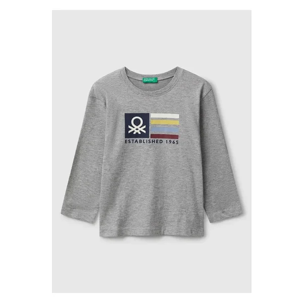 Erkek Çocuk Organik Pamuklu Önü Logo Baskılı Uzun Kollu Jarse T-shirt - Görsel 4