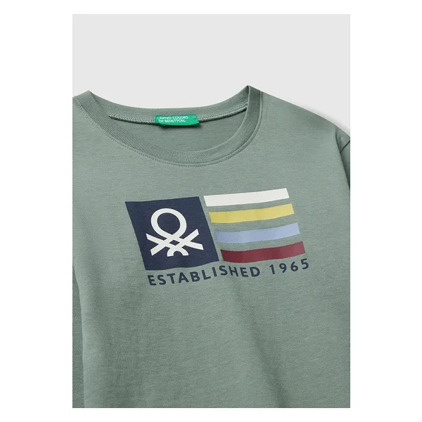 Erkek Çocuk Organik Pamuklu Önü Logo Baskılı Uzun Kollu Jarse T-shirt - Görsel 3