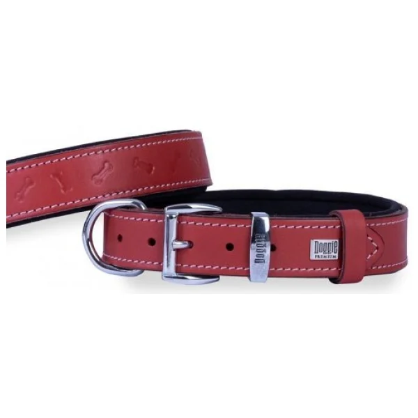 Doggie Comfort Deri Kemik Desenli 2.5x37-45 cm Kırmızı Köpek Boyun Tasması - Görsel 3