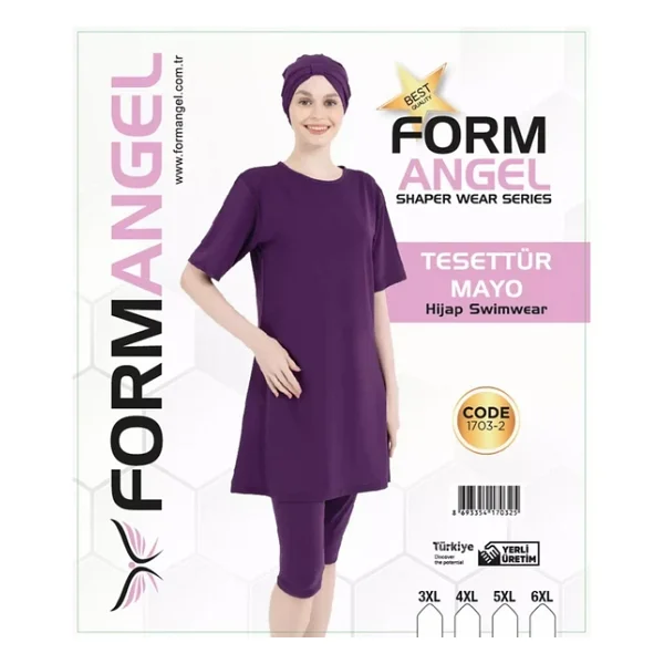 Form Angel Kadın Düz Renk Büyük Beden Kısa Kollu Likralı Tesettür Mayo - Görsel 8