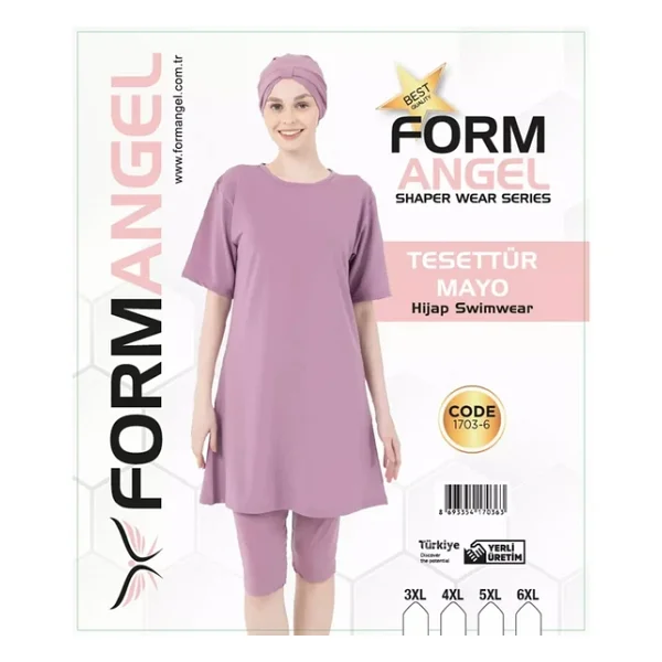 Form Angel Kadın Düz Renk Büyük Beden Kısa Kollu Likralı Tesettür Mayo - Görsel 4
