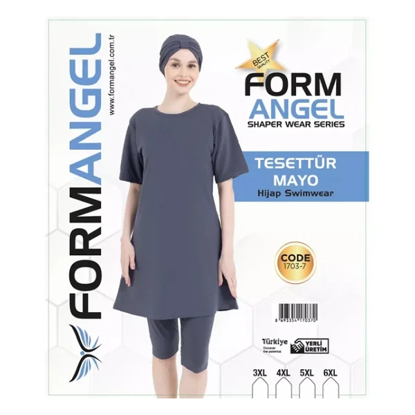 Form Angel Kadın Düz Renk Büyük Beden Kısa Kollu Likralı Tesettür Mayo - Görsel 3