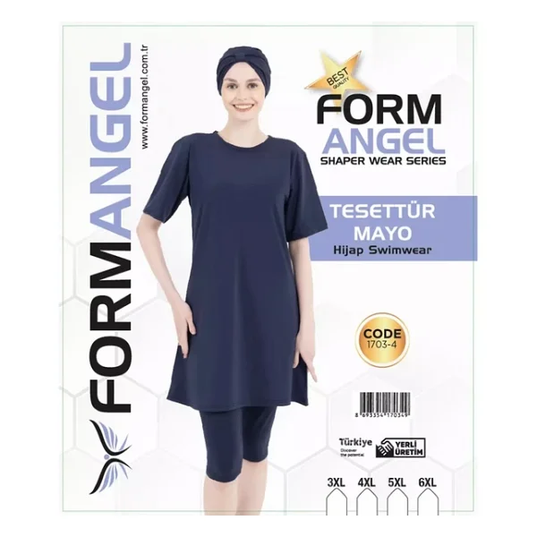 Form Angel Kadın Düz Renk Büyük Beden Kısa Kollu Likralı Tesettür Mayo - Görsel 6